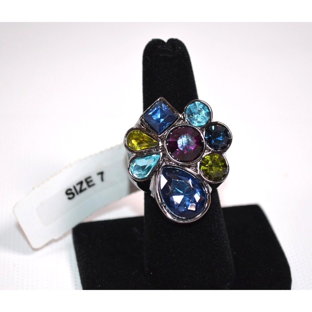 New York & Company New Silver Tone Rhinestone Embellished Chunky Ring Size 7